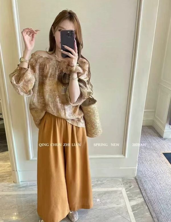 Sweet all-match wide leg pants show young shirt a set