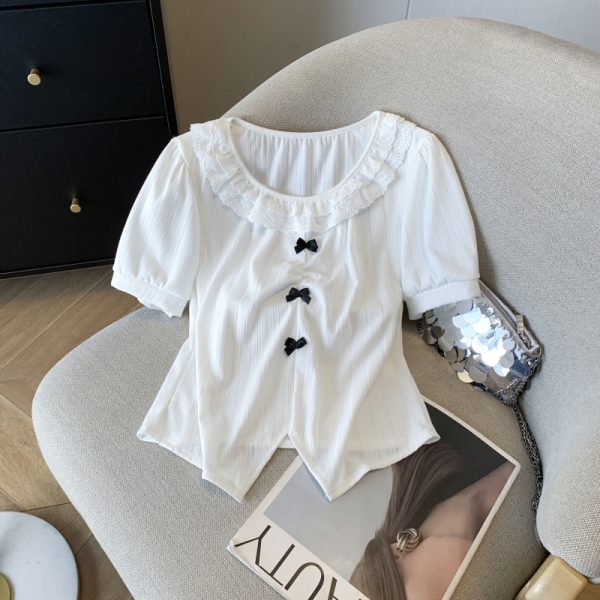Slim wood ear lovely France style T-shirt for women