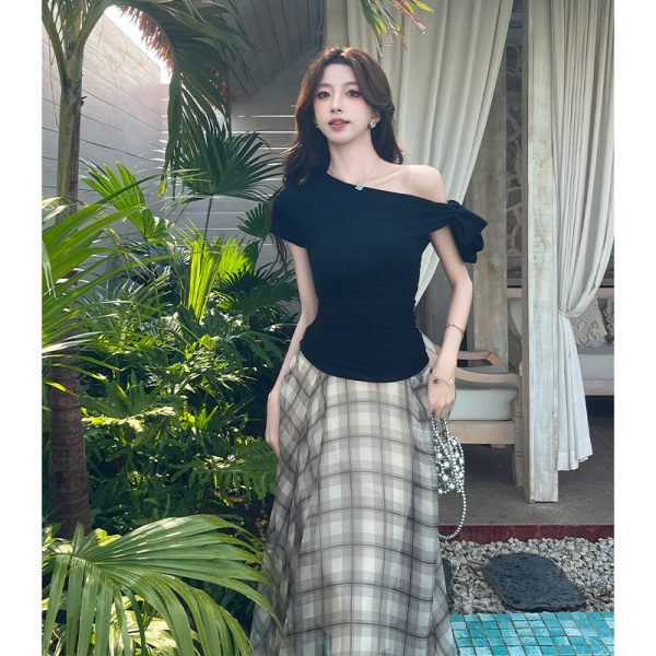 Frenum slim tops short sleeve strapless T-shirt